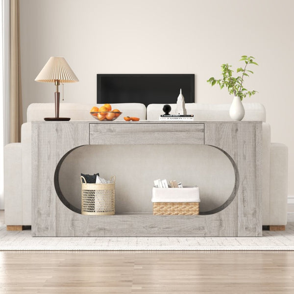 English Elm Modern Grey Wood Grain Console Table Slim Entryway Foyer Sofa Accent with Drawer W409P476243
