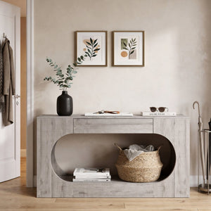 English Elm Modern Grey Wood Grain Console Table Slim Entryway Foyer Sofa Accent with Drawer W409P476243