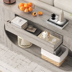 English Elm Modern Grey Wood Grain Console Table Slim Entryway Foyer Sofa Accent with Drawer W409P476243
