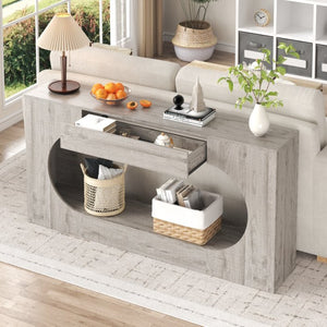 English Elm Modern Grey Wood Grain Console Table Slim Entryway Foyer Sofa Accent with Drawer W409P476243