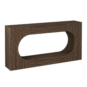 English Elm Walnut Grain Engineered Wood Entryway Console with Drawer and Oval Open Frame W409P476244
