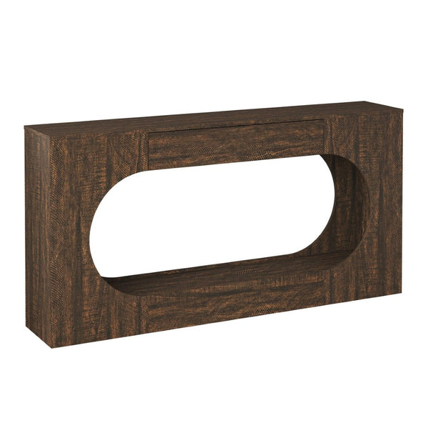 English Elm Walnut Grain Engineered Wood Entryway Console with Drawer and Oval Open Frame W409P476244
