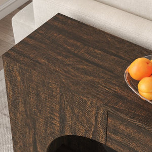 English Elm Walnut Grain Engineered Wood Entryway Console with Drawer and Oval Open Frame W409P476244