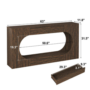 English Elm Walnut Grain Engineered Wood Entryway Console with Drawer and Oval Open Frame W409P476244
