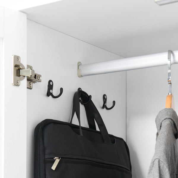 English Elm 4 Door White Wardrobe Cabinet with LED Sensor Lights Mirrors Drawers and Adjustable Shelves W409S00004