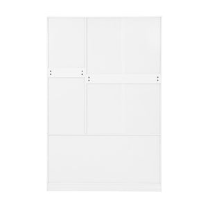 English Elm 4 Door White Wardrobe Cabinet with LED Sensor Lights Mirrors Drawers and Adjustable Shelves W409S00004