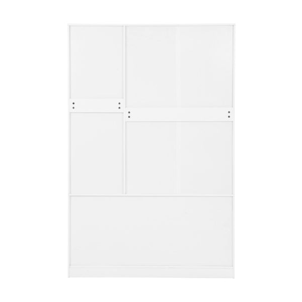 English Elm 4 Door White Wardrobe Cabinet with LED Sensor Lights Mirrors Drawers and Adjustable Shelves W409S00004