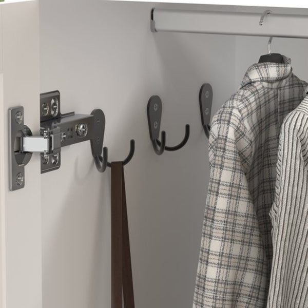 English Elm 4 Door White Wardrobe Cabinet with LED Sensor Lights Mirrors Drawers and Adjustable Shelves W409S00004