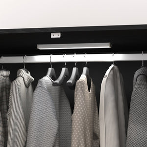 English Elm 4 Door Matte Black Wardrobe with LED Lighting Mirror Drawers and Hanging Rod W409S00005