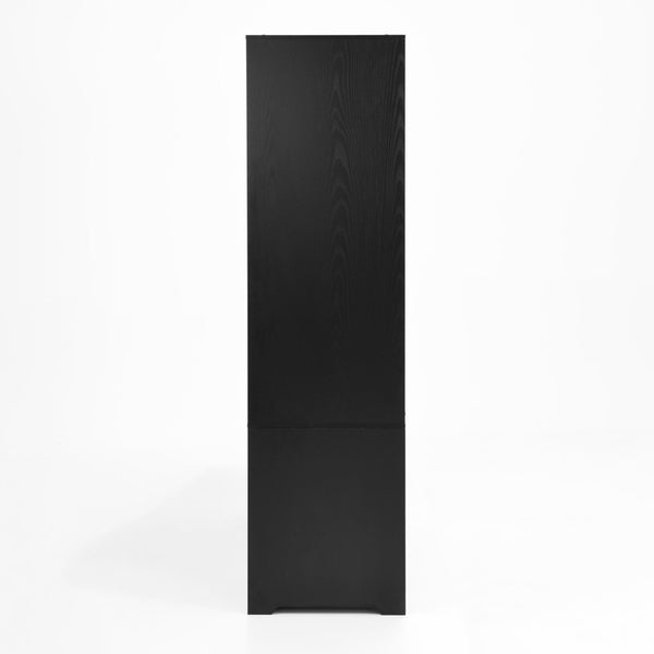 English Elm 4 Door Matte Black Wardrobe with LED Lighting Mirror Drawers and Hanging Rod W409S00005