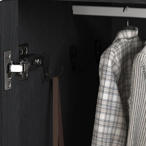 English Elm 4 Door Matte Black Wardrobe with LED Lighting Mirror Drawers and Hanging Rod W409S00005