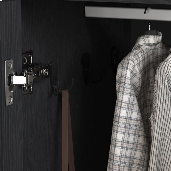 English Elm 4 Door Matte Black Wardrobe with LED Lighting Mirror Drawers and Hanging Rod W409S00005