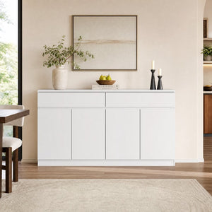 English Elm Sideboard Buffet with 2 Drawers 4 Doors White Wood Finish for Dining Room Storage White W409S00020