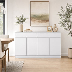 English Elm Sideboard Buffet with 2 Drawers 4 Doors White Wood Finish for Dining Room Storage White W409S00020