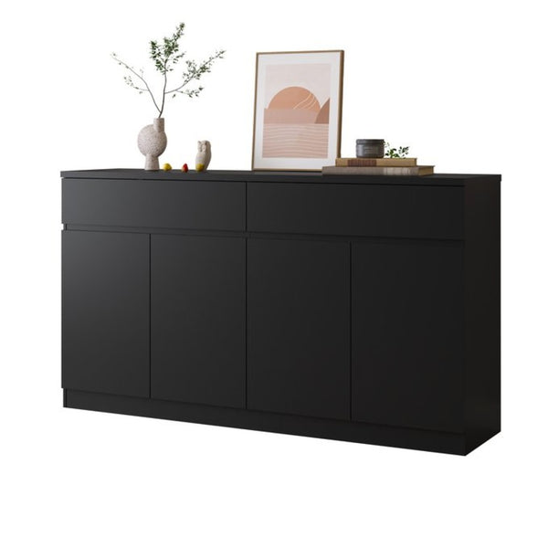 English Elm Sideboard Buffet with 2 Drawers 4 Doors White Wood Finish for Dining Room Storage Black W409S00021