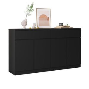 English Elm Sideboard Buffet with 2 Drawers 4 Doors White Wood Finish for Dining Room Storage Black W409S00021