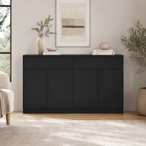 English Elm Sideboard Buffet with 2 Drawers 4 Doors White Wood Finish for Dining Room Storage Black W409S00021