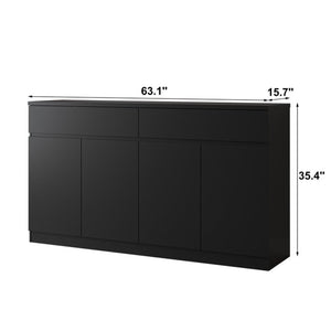 English Elm Sideboard Buffet with 2 Drawers 4 Doors White Wood Finish for Dining Room Storage Black W409S00021