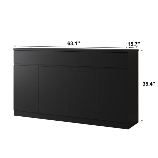 English Elm Sideboard Buffet with 2 Drawers 4 Doors White Wood Finish for Dining Room Storage Black W409S00021