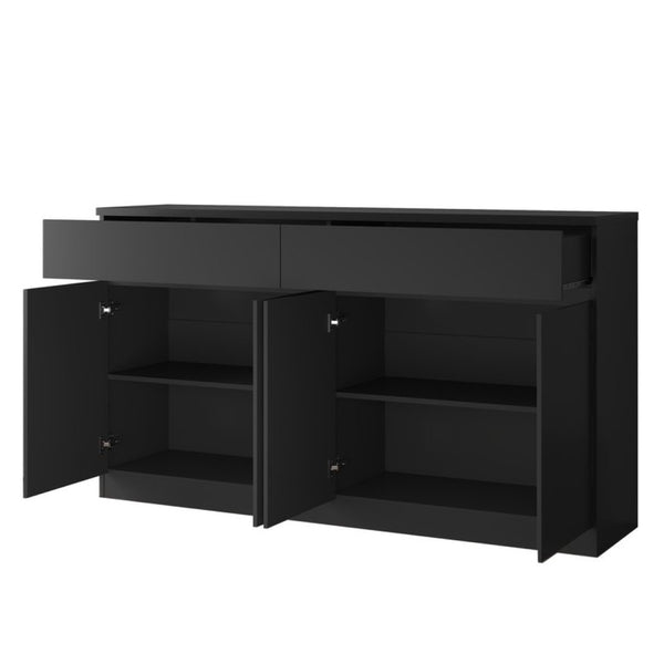 English Elm Sideboard Buffet with 2 Drawers 4 Doors White Wood Finish for Dining Room Storage Black W409S00021