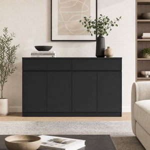 English Elm Sideboard Buffet with 2 Drawers 4 Doors White Wood Finish for Dining Room Storage Black W409S00021
