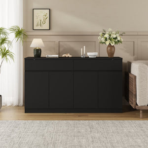 English Elm Sideboard Buffet with 2 Drawers 4 Doors White Wood Finish for Dining Room Storage Black W409S00021