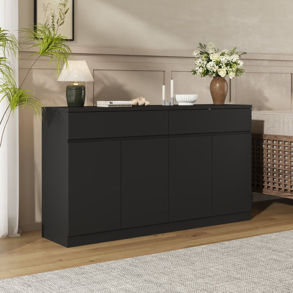 English Elm Sideboard Buffet with 2 Drawers 4 Doors White Wood Finish for Dining Room Storage Black W409S00021
