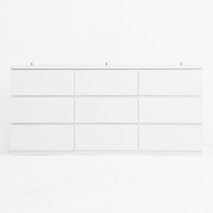 English Elm White Nine Drawer Wide Dresser Handleless Veneer Finish for Minimalist Bedroom Entryway W409S00024