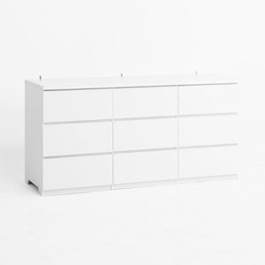 English Elm White Nine Drawer Wide Dresser Handleless Veneer Finish for Minimalist Bedroom Entryway W409S00024