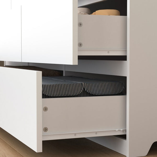 English Elm White Nine Drawer Wide Dresser Handleless Veneer Finish for Minimalist Bedroom Entryway W409S00024