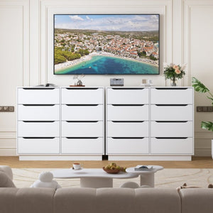 English Elm White Eight Drawer Wide Dresser Engineered Wood Storage Chest for Bedroom or Entryway W409S00026