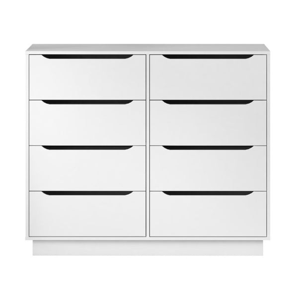 English Elm White Eight Drawer Wide Dresser Engineered Wood Storage Chest for Bedroom or Entryway W409S00026