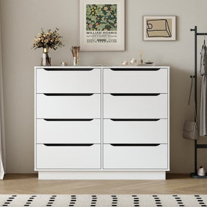 English Elm White Eight Drawer Wide Dresser Engineered Wood Storage Chest for Bedroom or Entryway W409S00026