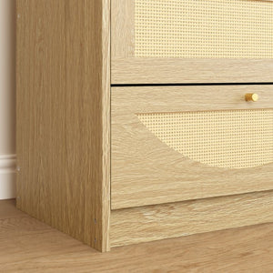 English Elm Natural Rattan Front 8 Drawer Wide Dresser Boho Bedroom Organizer with Gold Knobs W409S00032