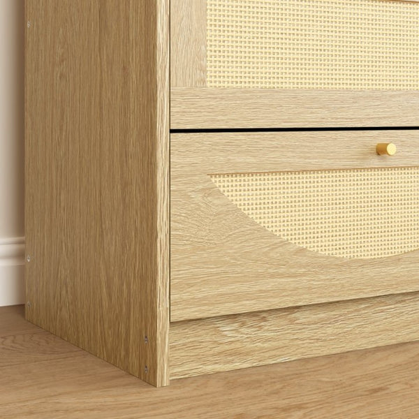 English Elm Natural Rattan Front 8 Drawer Wide Dresser Boho Bedroom Organizer with Gold Knobs W409S00032