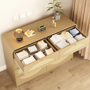 English Elm Natural Rattan Front 8 Drawer Wide Dresser Boho Bedroom Organizer with Gold Knobs W409S00032