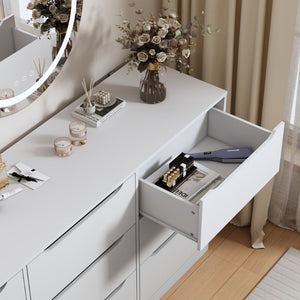 English Elm 9 Drawer Wide Low Profile White Wood Dresser for Modern Bedroom or Closet Storage W409S00035
