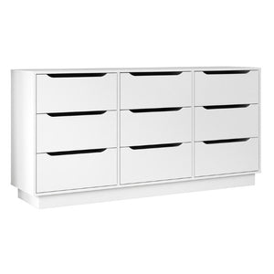 English Elm 9 Drawer Wide Low Profile White Wood Dresser for Modern Bedroom or Closet Storage W409S00035