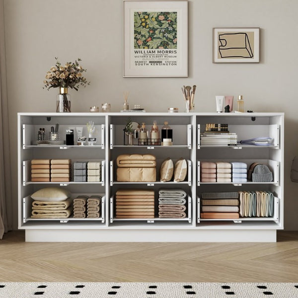 English Elm 9 Drawer Wide Low Profile White Wood Dresser for Modern Bedroom or Closet Storage W409S00035