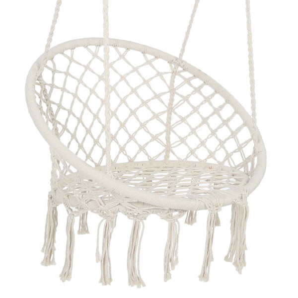 English Elm Hammock Chair Hand Knotted Macrame Cotton Rope Boho Swing for Patio or Bedroom W41917522