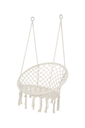 English Elm Hammock Chair Hand Knotted Macrame Cotton Rope Boho Swing for Patio or Bedroom W41917522