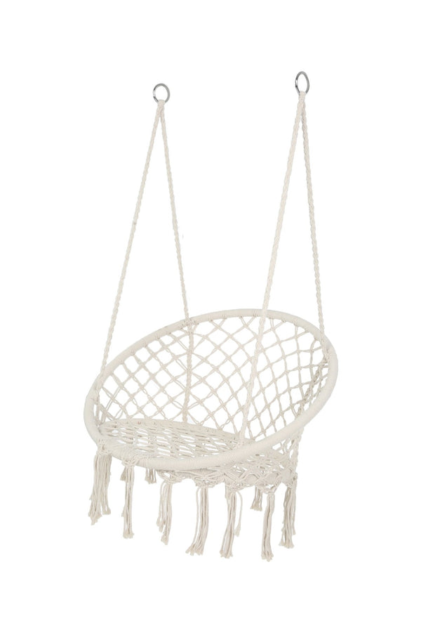 English Elm Hammock Chair Hand Knotted Macrame Cotton Rope Boho Swing for Patio or Bedroom W41917522