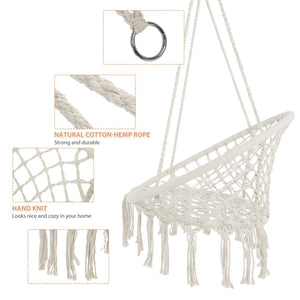 English Elm Hammock Chair Hand Knotted Macrame Cotton Rope Boho Swing for Patio or Bedroom W41917522