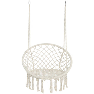 English Elm Hammock Chair Hand Knotted Macrame Cotton Rope Boho Swing for Patio or Bedroom W41917522