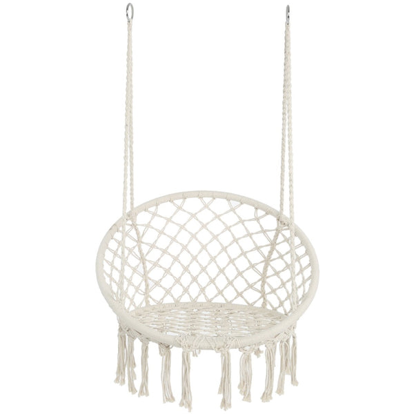 English Elm Hammock Chair Hand Knotted Macrame Cotton Rope Boho Swing for Patio or Bedroom W41917522