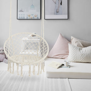 English Elm Hammock Chair Hand Knotted Macrame Cotton Rope Boho Swing for Patio or Bedroom W41917522