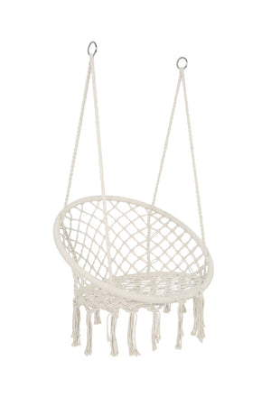 English Elm Hammock Chair Hand Knotted Macrame Cotton Rope Boho Swing for Patio or Bedroom W41917522