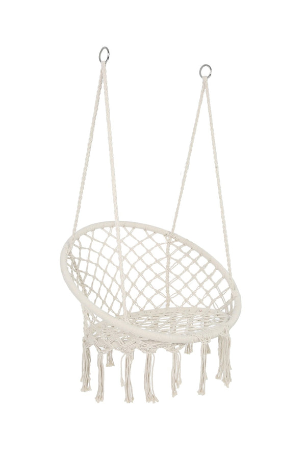 English Elm Hammock Chair Hand Knotted Macrame Cotton Rope Boho Swing for Patio or Bedroom W41917522