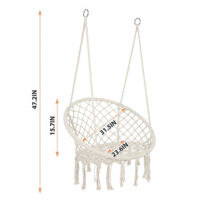 English Elm Hammock Chair Hand Knotted Macrame Cotton Rope Boho Swing for Patio or Bedroom W41917522