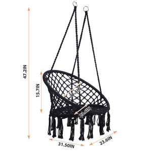 English Elm Black Macrame Hammock Chair Handwoven Cotton Rope Bohemian Swing for Patio or Bedroom W41928658